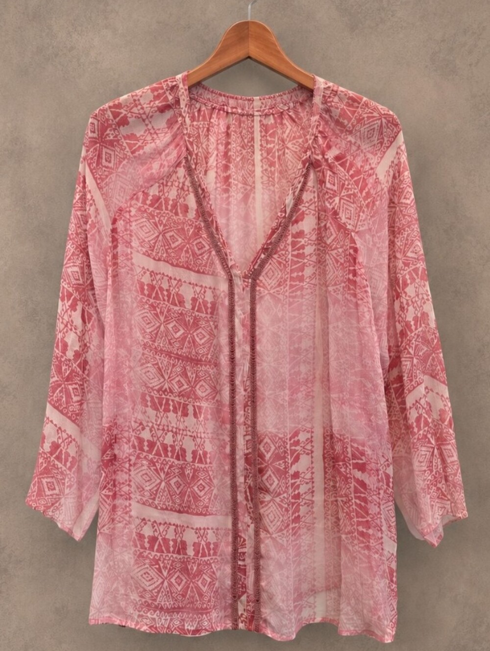 Lucky Brand Pink Printed Sheer Boho Tunic